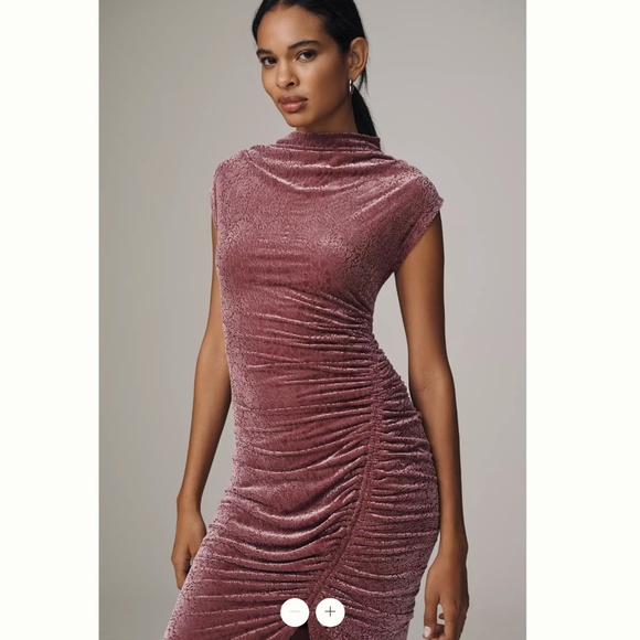 Anthropologie The Maya Ruched Cowl-Neck Dress: Mesh Edition: Velvet Edition - Picture 3 of 4